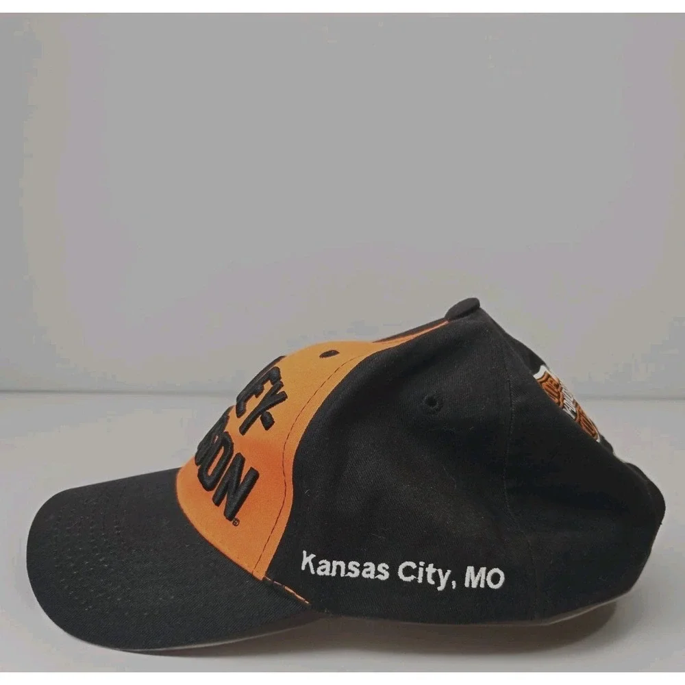 Harley-Davidson Motorcycle Block Letter Cap Hat‎ Men's Black Orange Embroidered